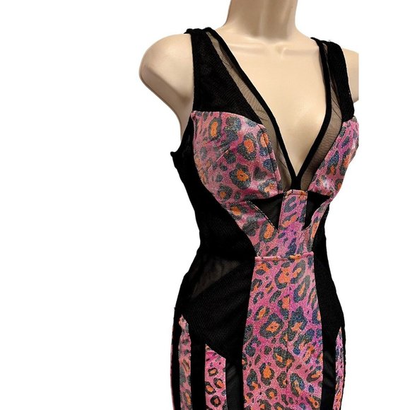 Mark Wong Nark $2000 NWT Dress Bodycon Lingerie Inspired Pink Sparkle Leopard S - Picture 5 of 11